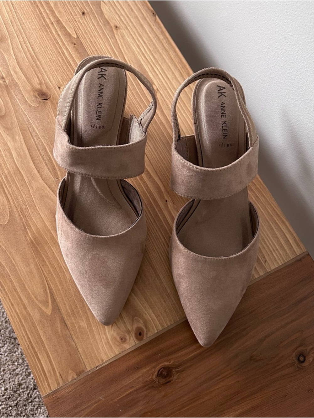 Anne Klein Taupe Suede Pointed Slingback Heels